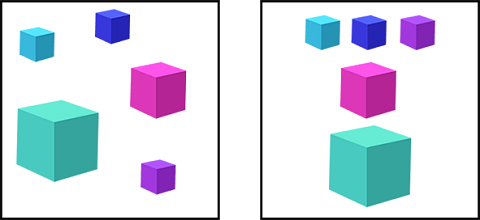 Ordered presentation of different color and size Cubes
